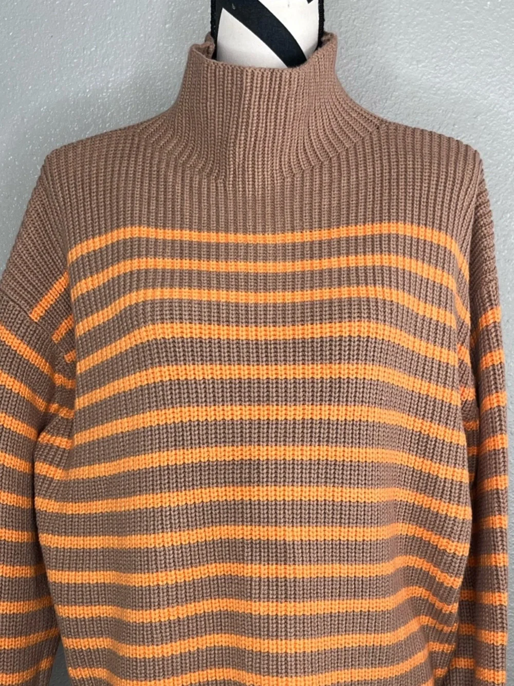 NWT Ann Taylor Sz L Striped Ribbed Knit Turtleneck Sweater